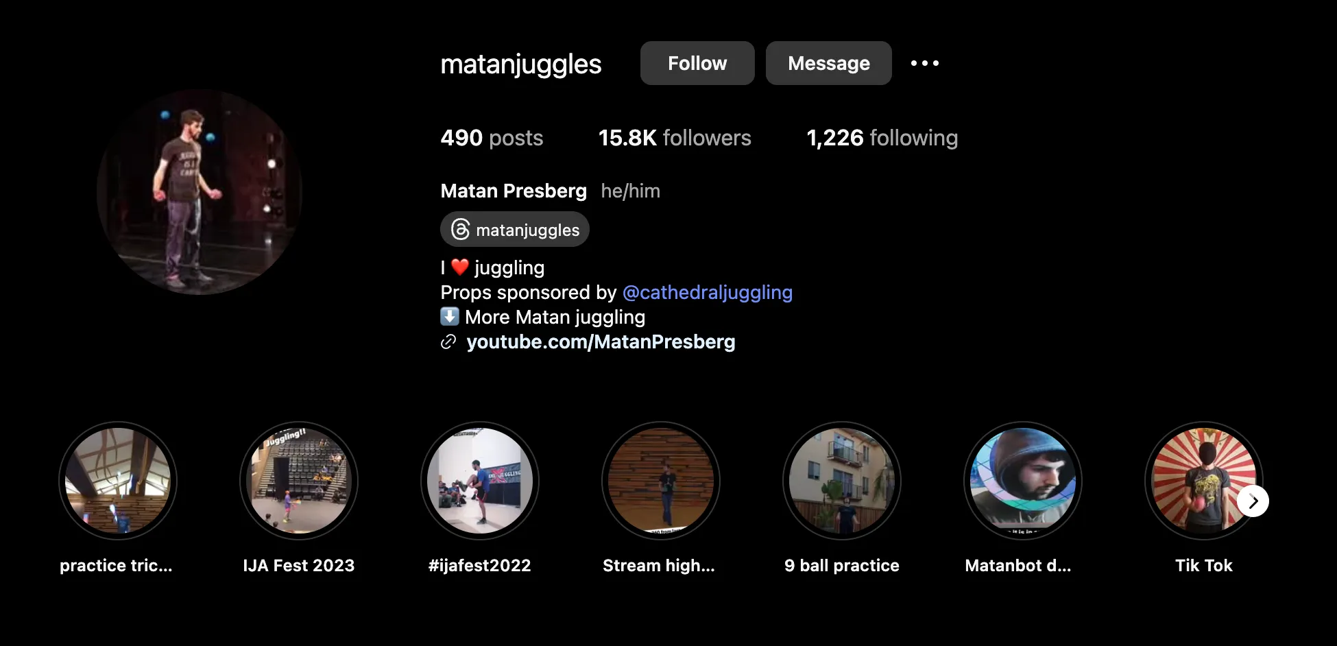 A screenshot of https://www.instagram.com/matanjuggles/